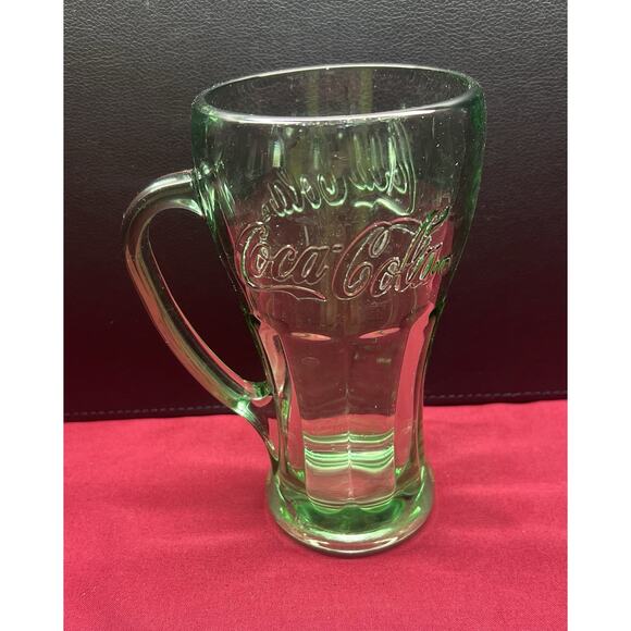 Coca Cola Green Glass Mug With Handle Classic Coke Heavy 14 Ounce‎ - Picture 1 of 7